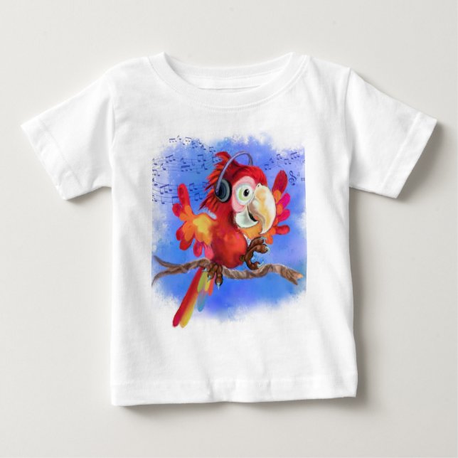 Pour Bébé Red Parrot Baby T-Shirt Fun Music Dancer (Devant)
