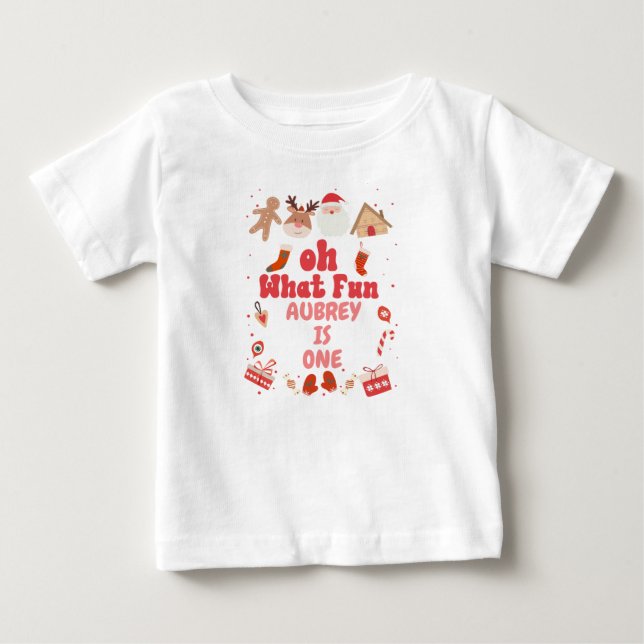 Pour Bébé Retro Girls Oh What Fun 1er Anniversaire T-shirt (Devant)