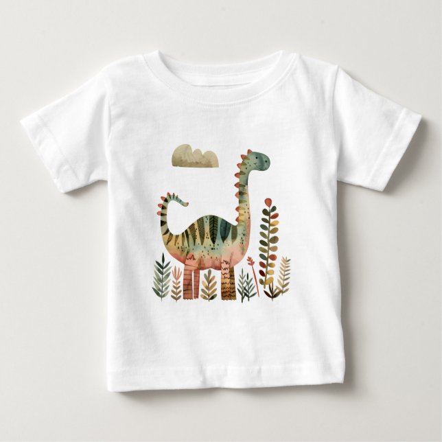 Pour Bébé Scène de dinosaure feuillu – T-shirt de dinosaure  (Devant)