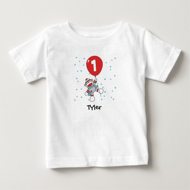 Pour Bébé Sock Singe premier anniversaire Baby T-shirt (Devant)