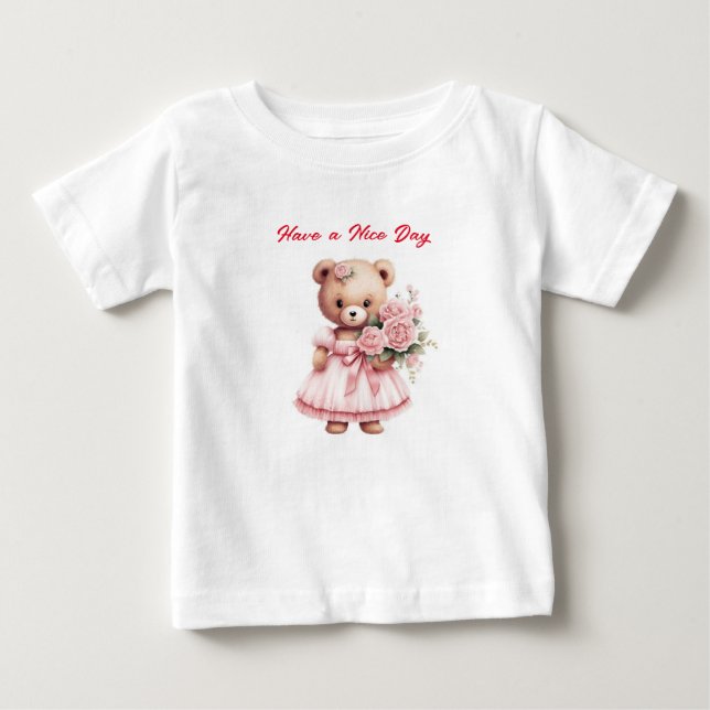 Pour Bébé Spreading Smiles : Teddy Bear avec Fleurs T-shirt (Devant)