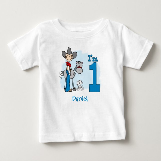 Pour Bébé Stick Cowboy 1st Birthday Baby T-Shirt (Devant)