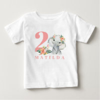 T-shirt à fleurs d'éléphant de 2e anniversaire