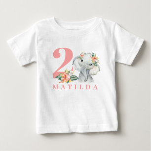 Pour Bébé T-shirt à fleurs d'éléphant de 2e anniversaire