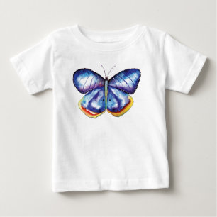 Pour Bébé T-shirt à manches longues à papillon bleu, blanc