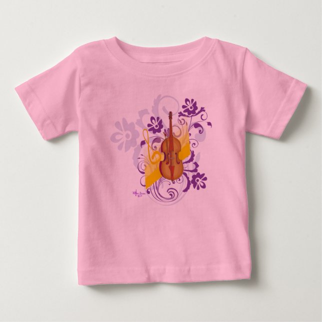 Pour Bébé T-shirt à volants avec tourbillon floral de violon (Devant)
