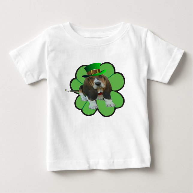 Pour Bébé T-Shirt Basset Hound Happy St. Patrick's Clover (Devant)