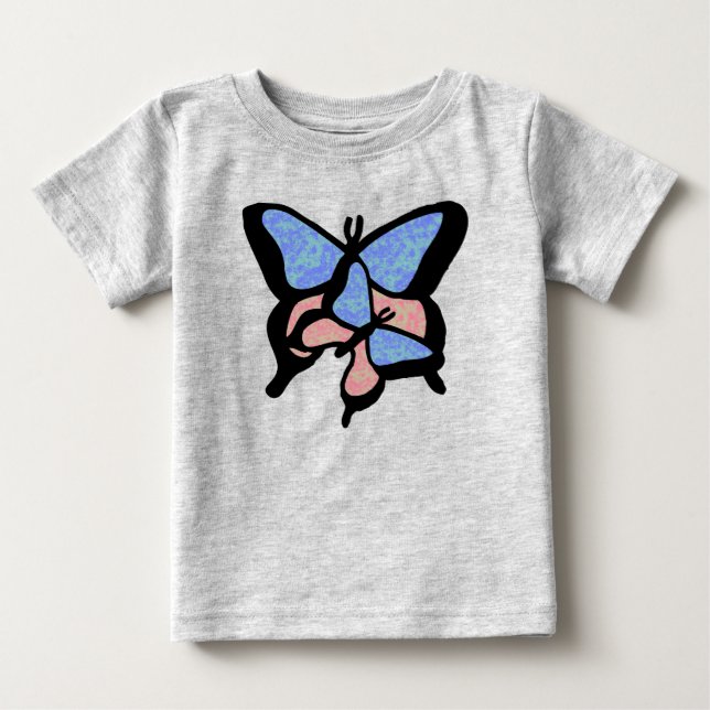 Pour Bébé T-shirt bébé/tout-petit à papillons bleus et roses (Devant)