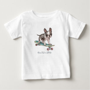 Pour Bébé T-Shirt Boston Terrier Aquarelle