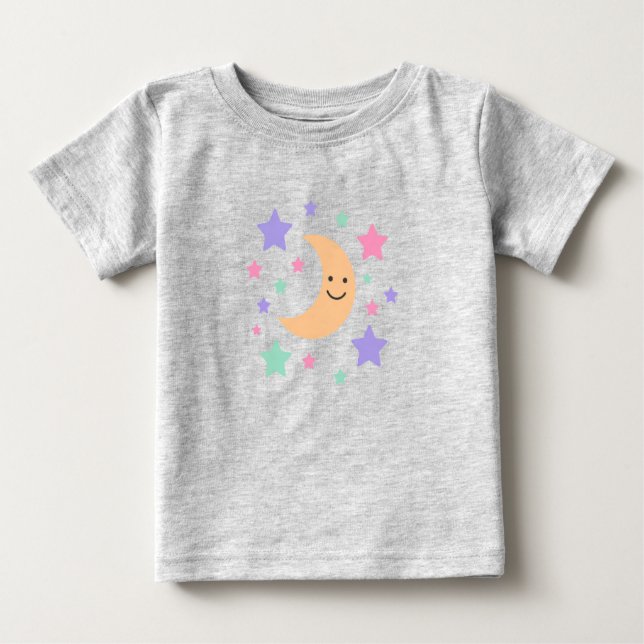 Pour Bébé T-shirt céleste Lune et Étoiles Pastel Mignon (Devant)