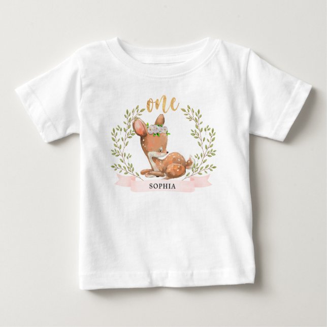 Pour Bébé T-shirt Cute Fawn 1er anniversaire (Devant)