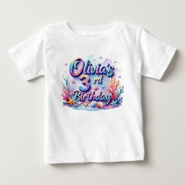 Pour Bébé T-shirt d'anniversaire de la sirène - Nom et âge p (Devant)