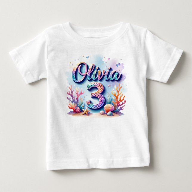 Pour Bébé T-shirt d'anniversaire de la sirène - Nom et âge p (Devant)
