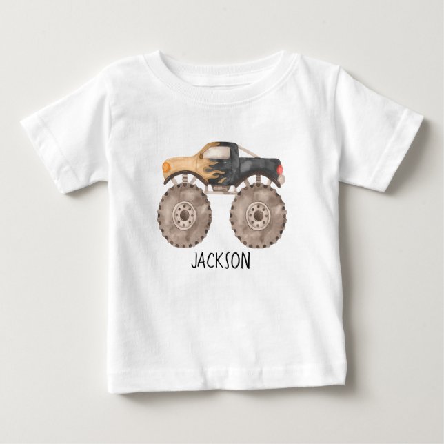 Pour Bébé T-shirt d'anniversaire Monster Truck personnalisé (Devant)