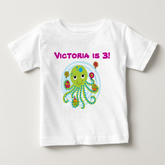 Pour Bébé T-shirt d'anniversaire personnalisable Octopus (Devant)