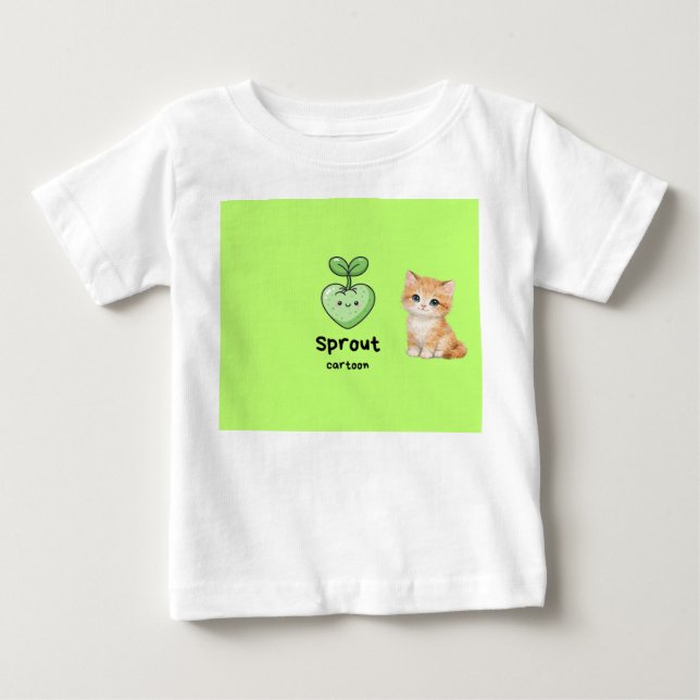 Pour Bébé t-shirt de design de chat et de pousse de dessin a (Devant)