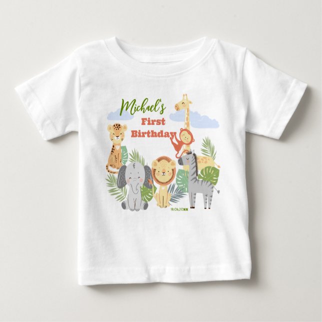 Pour Bébé T-shirt de premier anniversaire avec des animaux m (Devant)