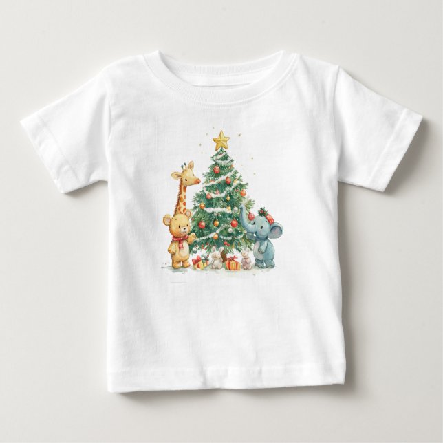 Pour Bébé T-shirt des amis animaux de Noël (Devant)