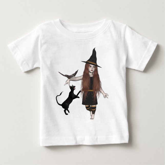 Pour Bébé T-shirt effrayant de chat de petite de sorcière (Devant)