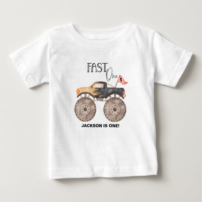 Pour Bébé T-shirt enfant Monster truck 1er anniversaire Fast (Devant)