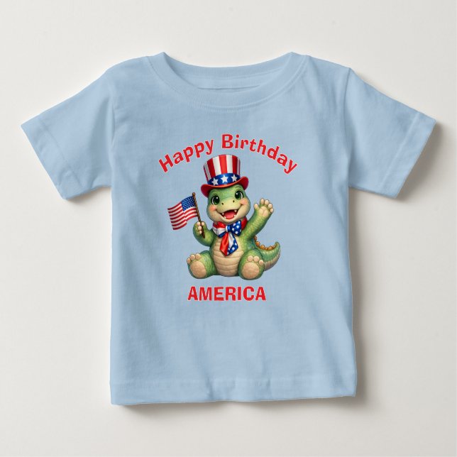 Pour Bébé T-Shirt Enfant Patriote Dinosaure (6b) (Devant)