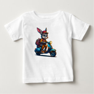Pour Bébé T-Shirt Enfants Lapin Scooter Vintage