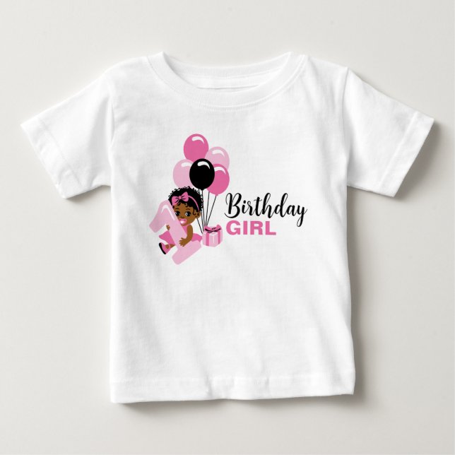 Pour Bébé T-shirt Fille Noire 1er Anniversaire avec Ballons (Devant)
