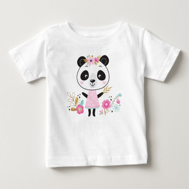 Pour Bébé T-shirt fille rose panda adorable (Devant)