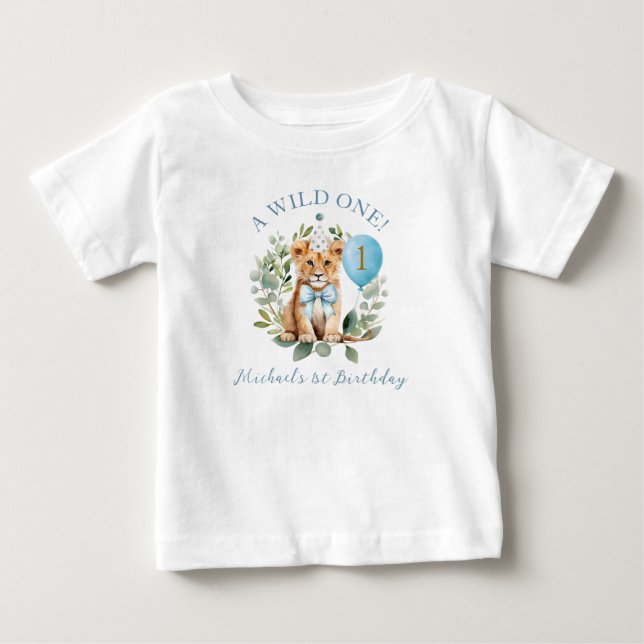 Pour Bébé T-Shirt floral anniversaire garçon lion Wild One (Devant)