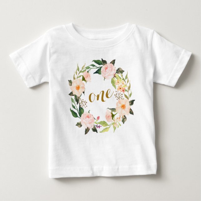 Pour Bébé T-shirt floral rose de premier anniversaire (Devant)