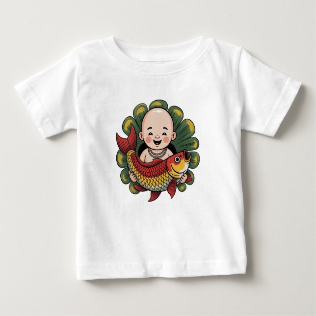 Pour Bébé T-Shirt | Garçon Mignon avec Carpe Koï Chanceuse (Devant)