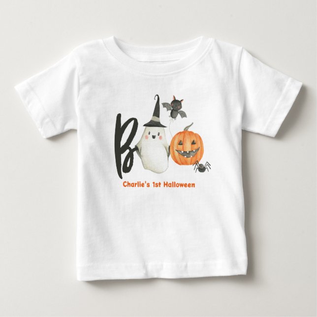 Pour Bébé T-shirt Halloween-Baby's First Birthday-Boo-Éffray (Devant)