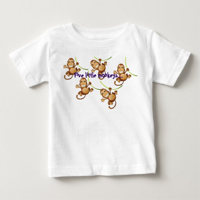 Pour Bébé T-shirt infantile blanc avec cinq petits singes… (Devant)