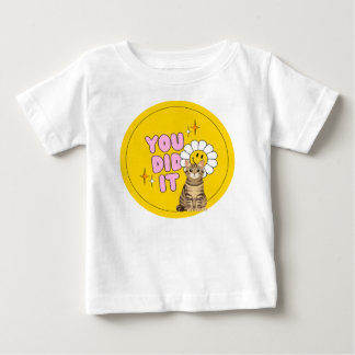 Pour Bébé t-shirt jaune mignon rétro et dessins de chat