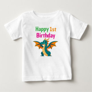 Pour Bébé T-shirt Joyeux 1er Anniversaire Cute Green Dragon