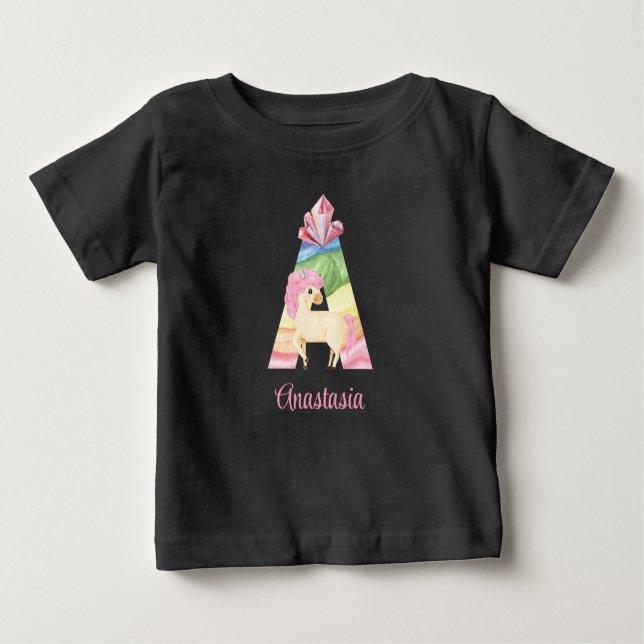Pour Bébé T-Shirt Licorne Lettre A (Devant)