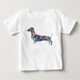 Pour Bébé T-shirt Mandala Dachshund Fine Jersey, blanc
