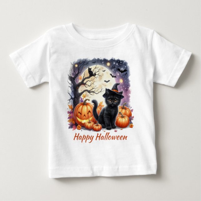Pour Bébé T-shirt mignon chat noir Halloween (Devant)