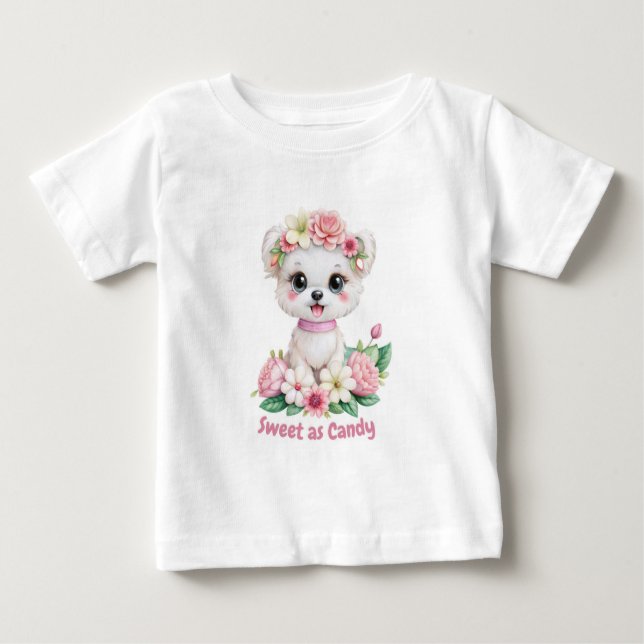 Pour Bébé T-shirt Mignon comme un bonbon petit chien (Devant)