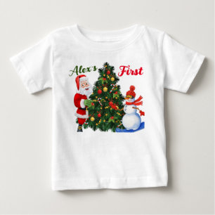 Pour Bébé T-shirt Noël mignon Père Noël et bonhomme de neige