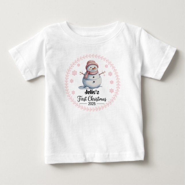 Pour Bébé T-shirt personnalisé Baby's First Xmas 2025-Girl (Devant)