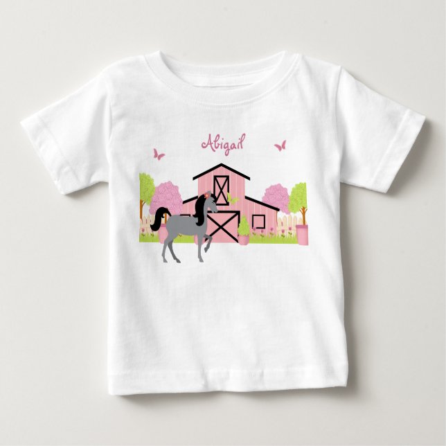 Pour Bébé T-Shirt personnalisé de jolie grange et de cheval  (Devant)