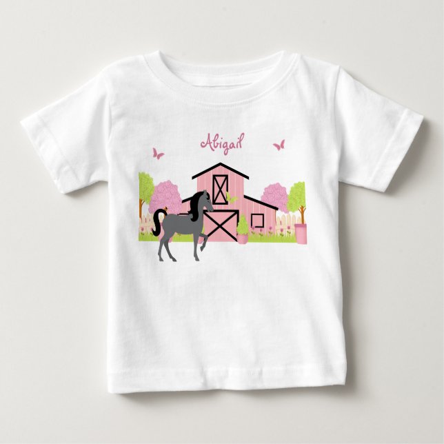 Pour Bébé T-Shirt personnalisé de jolie grange et de cheval  (Devant)