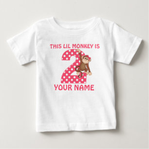 Pour Bébé T-shirt personnalisé fille singe 2e anniversaire