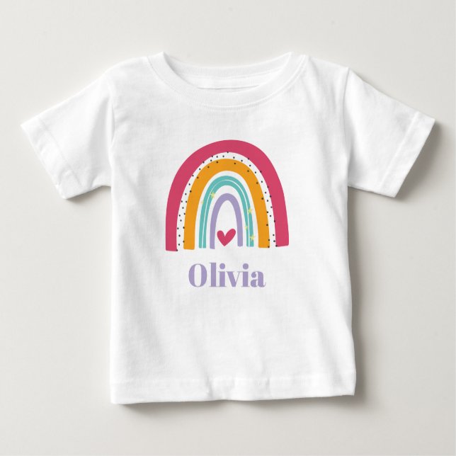 Pour Bébé T-shirt personnalisé Rainbow rose et violet (Devant)