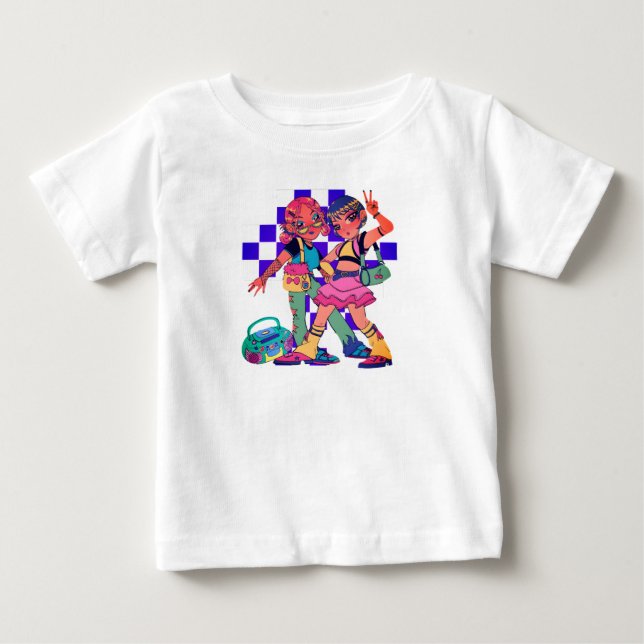 Pour Bébé T-Shirt Retro Anime Duo Graphic Tee (Devant)