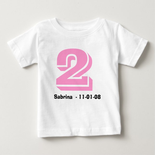 Pour Bébé T-shirt rose et noir Nom et âge (Devant)