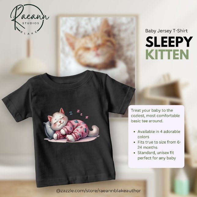 Pour Bébé T-shirt Sleepy Kitten Baby Fine Jersey (Créateur téléchargé)