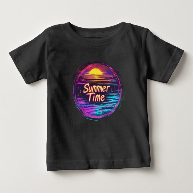 Pour Bébé T-shirt Sunset Retro animé "Heure d'été" (Devant)