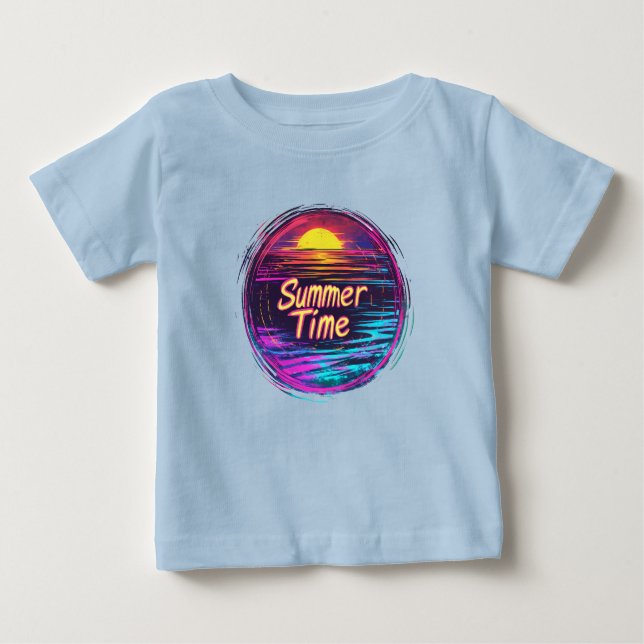 Pour Bébé T-shirt Sunset Retro animé "Heure d'été" (Devant)